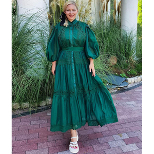 Vestido Midi Retro Floral <span class=keywords><strong>Verde</strong></span> AELESEEN 2025 para <span class=keywords><strong>Mujer</strong></span>, Manga Farol, Cierre <span class=keywords><strong>de</strong></span> Botón, Encaje, Cinturón Imperio, Holgado e Informal - Product Image 1