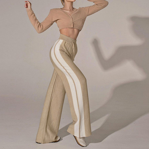 צבע ניגודיות פס רחב רגליים מכנסי טרנינג מכנסי טרנינג נשים סתיו חדש נשים מותן גבוה דק מכנסי אופנה רפויים - Product Image 2