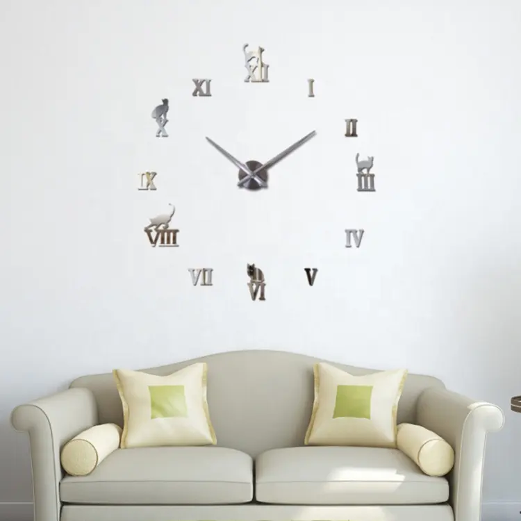 Modern Home Office Room Art Decor Decal removable 3d diy surface metal sticker wall clock