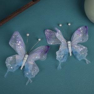 Nuevo accesorio para el cabello de estilo chino tradicional, diseño original, hecho a mano, con guasa degradada morada, motivos florales, de insectos y mariposas. - Product Image 4