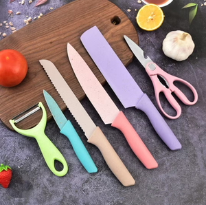 Bộ dao Macaron sáu mảnh với thiết kế đầy màu sắc lưỡi thép không gỉ dùng một lần 3Cr13 Bộ Quà Tặng rơm lúa mì - Product Image 5