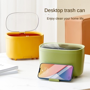 Plastic Space Desktop Trash <b>Bin</b> with Mobile Phone Bracket and <b>Lid</b> Push-type Below 4L Capacity for Living Room Use - Product Image 2
