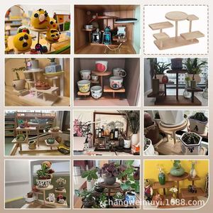 Wooden Display Rack 3 Tier <b>Rotating</b> Storage Shelf For <b>Desk</b> Organize Jewelry Glasses Plant Pot Natural Wood Color - Product Image 3