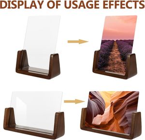 Wholesale Custom Tabletop Display U-Shape 4x6inch Picture Solid <b>Acrylic</b> Wood Photo <b>Frame</b> With Wooden Base - Product Image 3