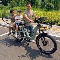 Vélo cargo à pédales vert à longue portée, cadre en aluminium, suspension avant, pneus 24''x3.0'', autonomie 50-55km, 7 vitesses, batterie lithium 48V 15AH