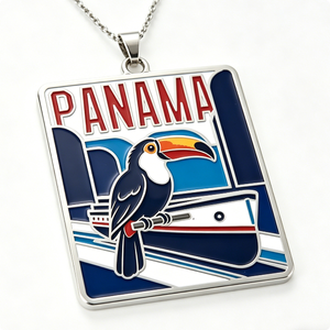 Collier pendentif émaillé Panama Toucan Canal du Panama - Plaqué argent, souvenir de voyage d'Amérique centrale, Fête des Pères, Remise de diplôme - Product Image 2