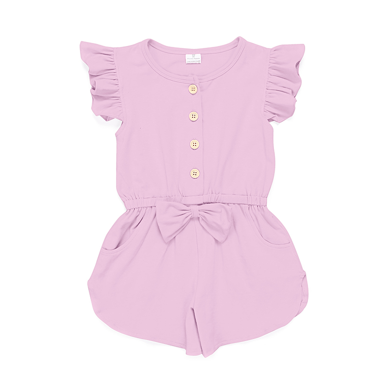 Оптовая продажа; Бутик; Летний модный однотонный хлопковый комбинезон с рукавами-воланами; Детский комбинезон для девочек