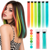 Extensions de cheveux longues arc-en-ciel à clipser pour filles, mèches synthétiques colorées, accessoires de fête multicolores pour enfants et femmes