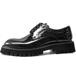 Zapatos de Cuero Genuino 2025, Diseño Cuadrado, Casuales, con Suela Gruesa, de Charol, con Cordones, Antideslizantes, Transpirables, Ligeros, para Traje o Boda - Product Image 1