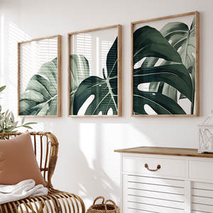 HAOWAI OEM/ODM Monstera, Tríptico de arte de pared, juego de impresión botánica, arte de pared de salón, ilustraciones de plantas, arte tropical imprimible - Product Image 1