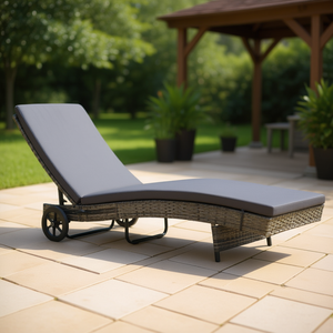 Lettino Prendisole in Polyrattan con Ruote e Cuscino, Arredamento da Esterno Antracite - Product Image 2