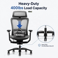 Chaise de bureau ergonomique robuste VIP, capacité 400 lbs, chaise de travail à dossier haut en maille avec appui-tête et soutien lombaire réglables