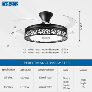 Temperatura de color cambiable 6 velocidades Led negro Control remoto retráctil <span class=keywords><strong>Bluetooth</strong></span> música ventilador de techo de lujo - Product Image 2