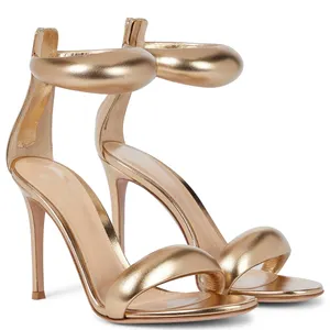 New design Dress Metal chain Women's high heel Sandals Shining Formal wedding shoes zipper narrow strap banquet for ladies