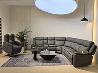 Canapé d'angle en cuir VANBOW moderne 7 places, canapé d'angle inclinable avec console centrale et porte-gobelets pour home cinéma