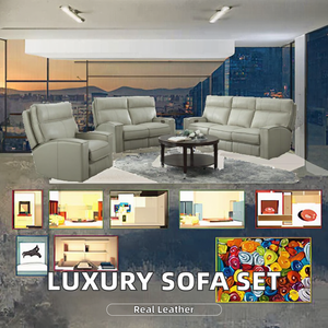 Ensemble de canapés inclinables électriques de luxe moderne 3 2 1 places en cuir véritable avec cadre en bois, dernier design pour le mobilier de salon - Product Image 2