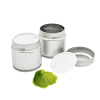 Boîte en fer blanc vide ronde 30g 50g, finition brillante argentée, pour thé vert matcha, écologique, avec couvercle en plastique