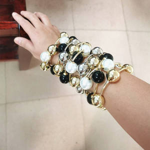 Nueva Pulsera de Perlas Gruesas para Mujer, Pulseras de Cuentas Redondas, Pulseras <span class=keywords><strong>El</strong></span>ásticas de Perlas Cruzadas de Moda - Product Image 4