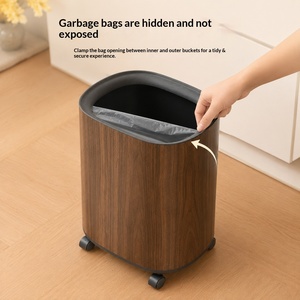 Poubelle cylindrique à ouverture supérieure en PP imitation <span class=keywords><strong>bois</strong></span>, grande taille, haute capacité, double couche, mobile, pour usage domestique, salon, chambre - Product Image 3