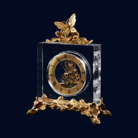 Horloge de Table de bureau en cuivre doré, nouveau Design, décoration de maison, mécanique européenne, cristal Transparent