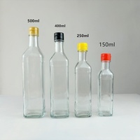Bouteille en verre vide transparente de qualité alimentaire avec anneau de traction, écologique, pour huile de sésame, huile d'olive, sauce piquante, vinaigre - Vente en gros