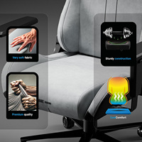 Chaise de jeu avec base en métal durable, siège en tissu rafraîchissant, chaise de gamer grise, fonction pivotante, chaise d'ordinateur avec appui-tête magnétique