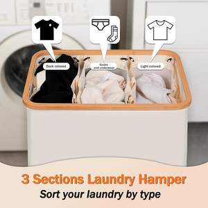 Moderner großer Wäsche korb mit Deckel Bambus griffe Abnehmbarer faltbarer Wäsche korb für Schlafzimmer Stilvoller Wäsche korb - Product Image 2