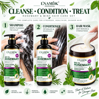 Kit de soin capillaire 3 étapes à la menthe, au romarin et à la biotine : shampoing, après-shampoing et masque capillaire pour nourrir les cheveux secs et abîmés
