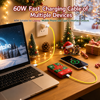 Correa de Muñeca Navideña con Cable de Carga de 60W USB C a USB C, Anticaída, para Laptop, con Diseño de Santa Claus, para Teléfono