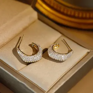 Sierlijke Vrouwen Minimalistische Diamante Zirkoon Oorbellen Zirkonia Oorbel Maken 14K Vergulde Oorbellen