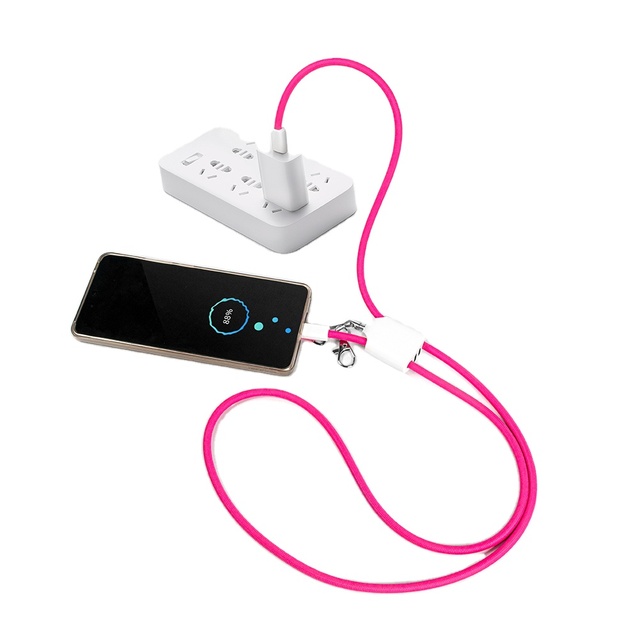 Braided 4-in-1 60W USB Fast Charging Cable with Lanyard-Portable Polyester for Charger Welcome Gifts & Promotional Use