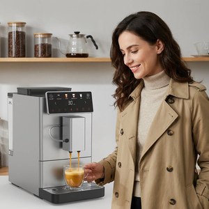 เครื่องชงกาแฟเอสเพรสโซ่กึ่งอัตโนมัติ CM03-A สมาร์ทดิจิตอลโฮมมิลค์จั๊ก แบบหม้อต้มคู่ พร้อมเมนูสีสันสดใส ระบบไอน้ำ ความจุ 40 ออนซ์ พร้อมเครื่องบดในตัว - Product Image 1