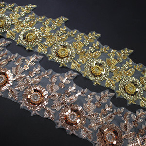 Các nhà máy trực tiếp bán Sequins với hạt, Pháp Hoàng Gia phi tần với vàng ren TRIM - Product Image 1