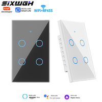 Interruptor de Luz Inteligente WiFi Táctil de Pared SIXWGH para Mercado AU/US, 4 Canales, Compatible con Alexa y Google Home