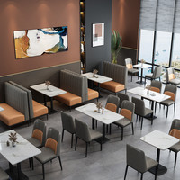 Ensemble table et chaises en pierre frittée de style moderne et luxueux, orange et gris, pour restaurant, kiosque de plage
