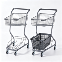 Chariot de courses miniature durable à double couche avec revêtement en poudre, 4 roues, chariot à deux niveaux en métal pour le transport de marchandises en supermarché
