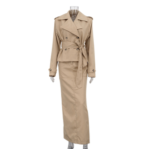 Elegante Completo <span class=keywords><strong>Donna</strong></span> Due Pezzi 2025, Set Gonna e Giacca, Trench Corto, Abbigliamento Autunno e Inverno - Product Image 4