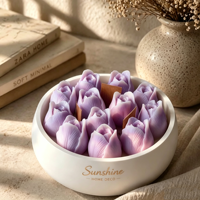 Lilin Dekoratif Bunga Tulip Mekar dalam Mangkuk Besar Custom, Lilin Kedelai Berlapis Emas dengan Buket Bunga untuk Dekorasi Rumah, Hadiah Mewah dan Elegan