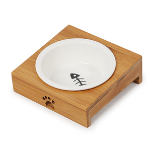 Bamboo Elevated Dog <b>Cat</b> Food and Water Bowls Stand <b>Feeder</b> with 2 Stainless Steel Bowls Ceramic Bowl - Product Image 2