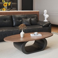 Table à thé ovale en bois massif de style chinois ancien, couleur noyer, design minimaliste, pour salon, ambiance haut de gamme, maison de location
