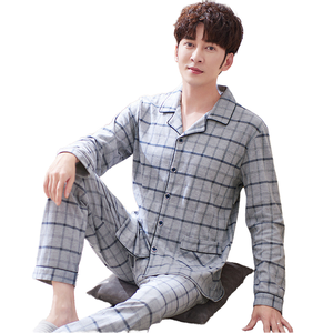Pijamas de Hombre Estampados y Tejidos, Conjunto de 2 Piezas de Manga Larga, Ropa de Dormir Informal de Invierno con Bolsillos, Tela de Algodón Suave, Ropa de Estar por Casa para Hombre - Product Image 1