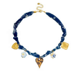 Fashion Silk Scarf Necklace Heart Shape Leopard Print Ceramic Flower Gold Plated Pendant Rope Chain Design - Product Image 5