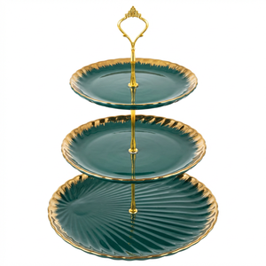 Élégant support à cupcakes en <span class=keywords><strong>céramique</strong></span> à 3 niveaux avec bord doré pour le thé de l'après-midi, les mariages, les anniversaires - Idéal pour servir les petits gâteaux et pâtisseries - Product Image 2