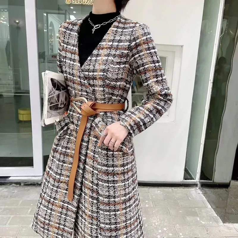 2024 новая женская одежда, оптовая продажа, высококачественное приталенное корейское длинное повседневное шерстяное пальто для женщин