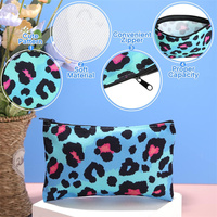 Tas Kosmetik Kanvas Ramah Lingkungan Motif Leopard Tekstur Hewan, Tahan Air, Resleting, Pegangan Lembut, Penyimpanan & Dompet Wanita