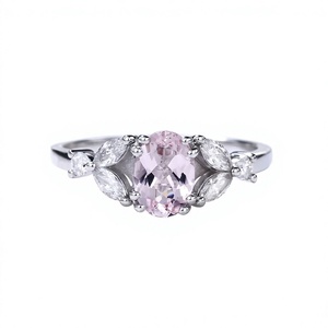 Anillo de Oro Sólido de 14k con Morganita Natural de Corte Ovalado y Diamantes Reales Laterales, Joyería Fina, Anillo de Compromiso y Boda con Diseño de Racimo de Flores, OEM - Product Image 1