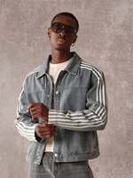 Veste en jean surdimensionnée pour homme, style rétro, effet vieilli, avec 3 bandes latérales, décontractée, style throwback