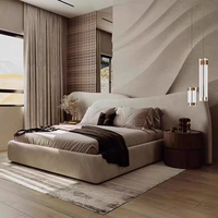 Modernes Gebogenes Wellen-Kopfteil Gepolstertes Bett King/Queen Size, Weicher Stoff Luxuriöses Schlafzimmermöbel