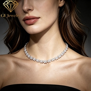 Collar de tenis de oro blanco de 18 quilates con diamantes marquise y pera, diseño de trébol de cuatro hojas, joyería fina, resistente al agua y que no se deslustra, de GF Jewelry. - Product Image 1