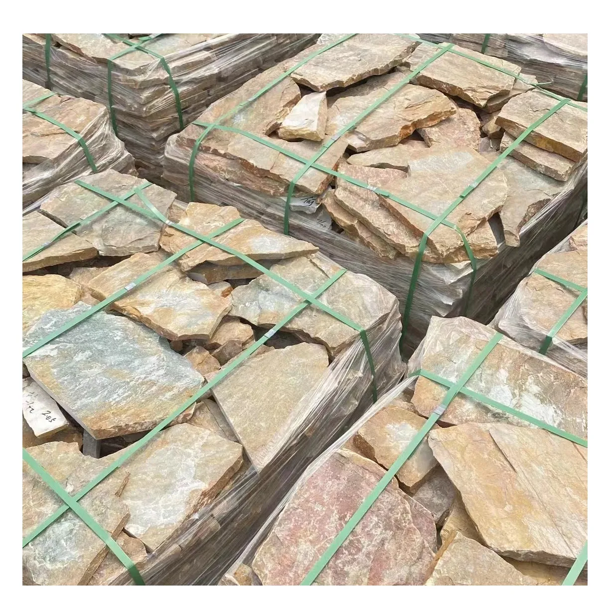 Natural Rusty Yellow Quartzite Crazy Random Size Wall Cladding Stone Veneer Masonry Landscape Stone Pavers